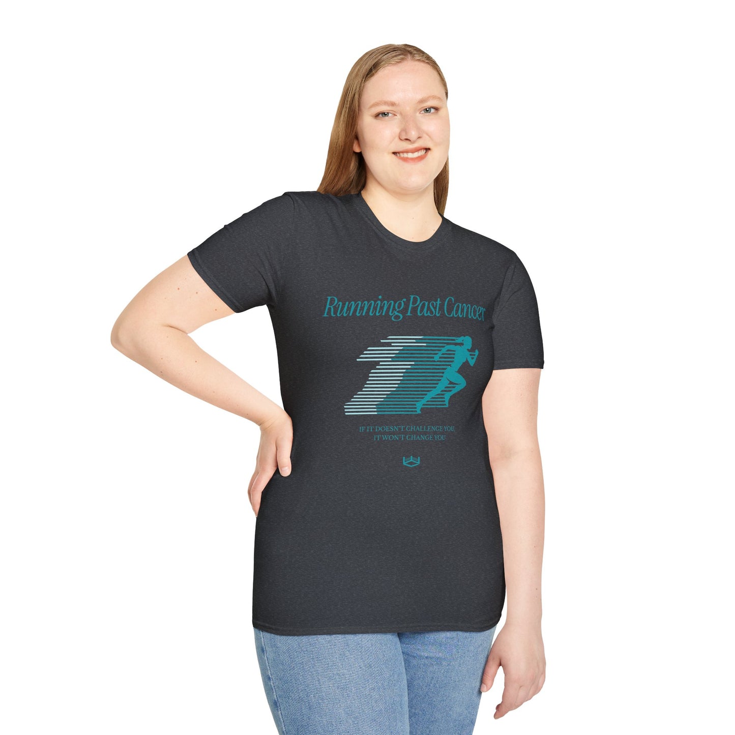Running Past Cancer Teal Graphic (Female) - Lightweight Everyday Tee