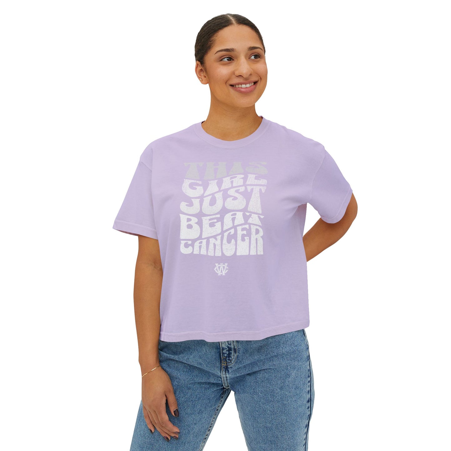 This Girl Beat Cancer (White) - Women's Boxy Tee