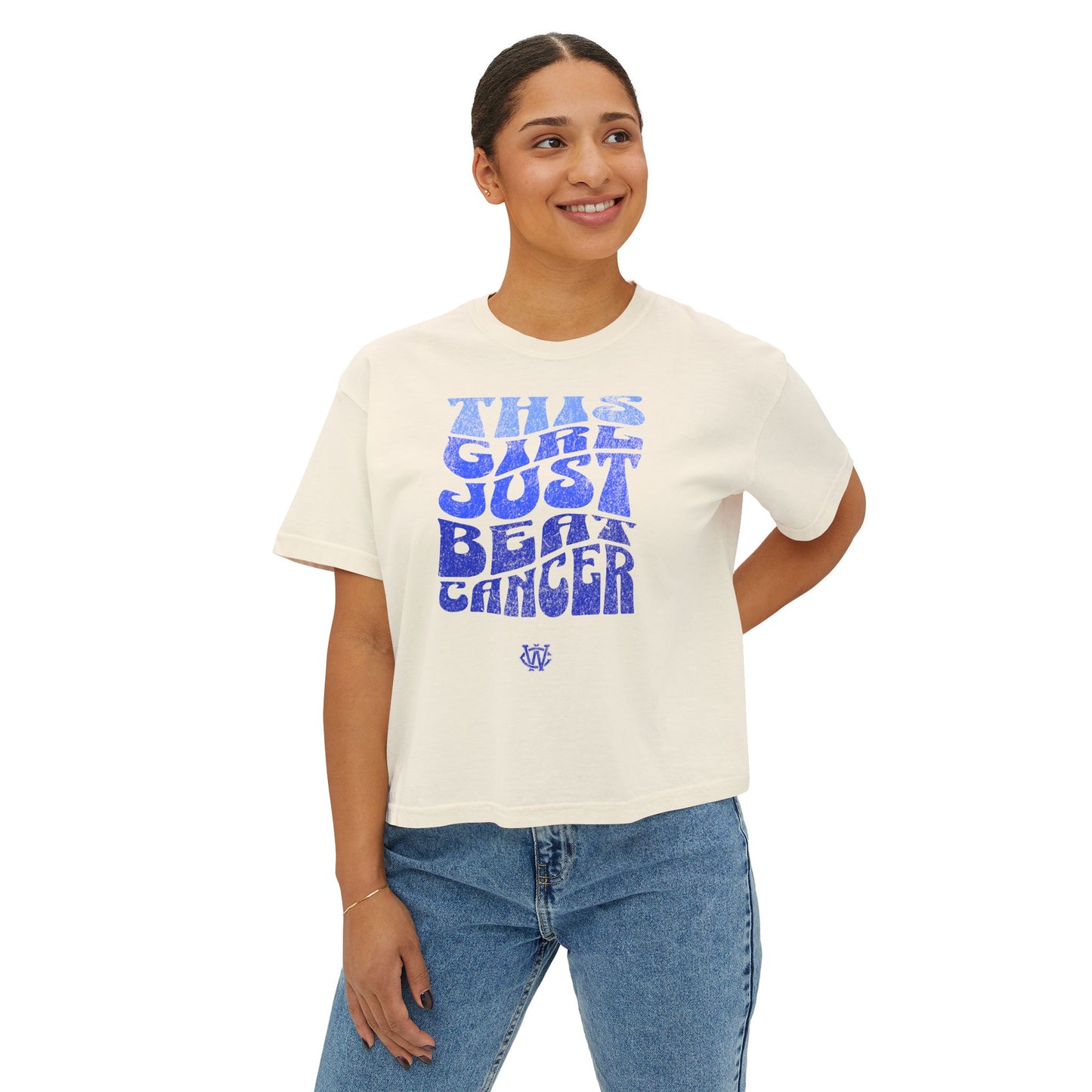 This Girl Beat Cancer (Blue) - Women's Boxy Tee