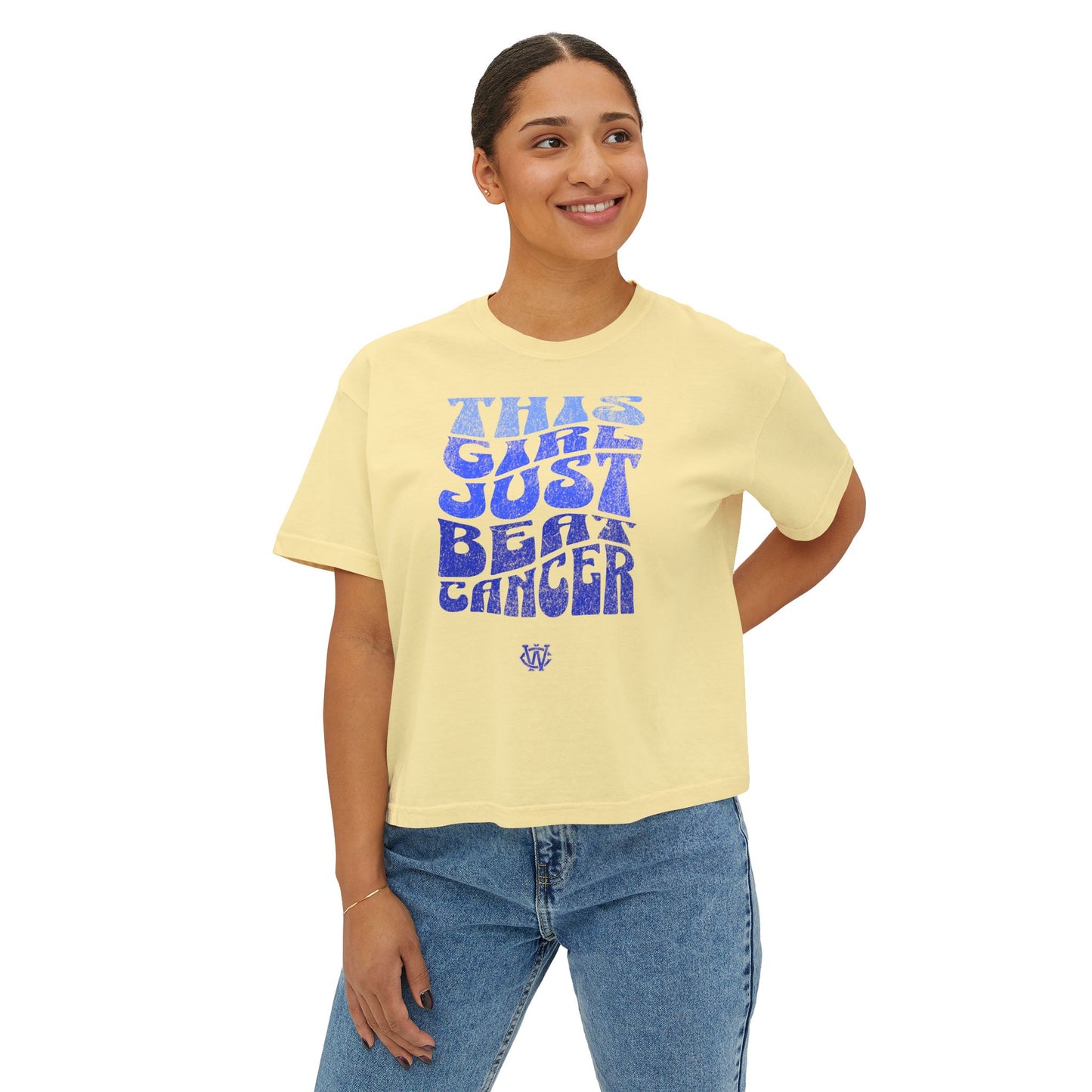This Girl Beat Cancer (Blue) - Women's Boxy Tee