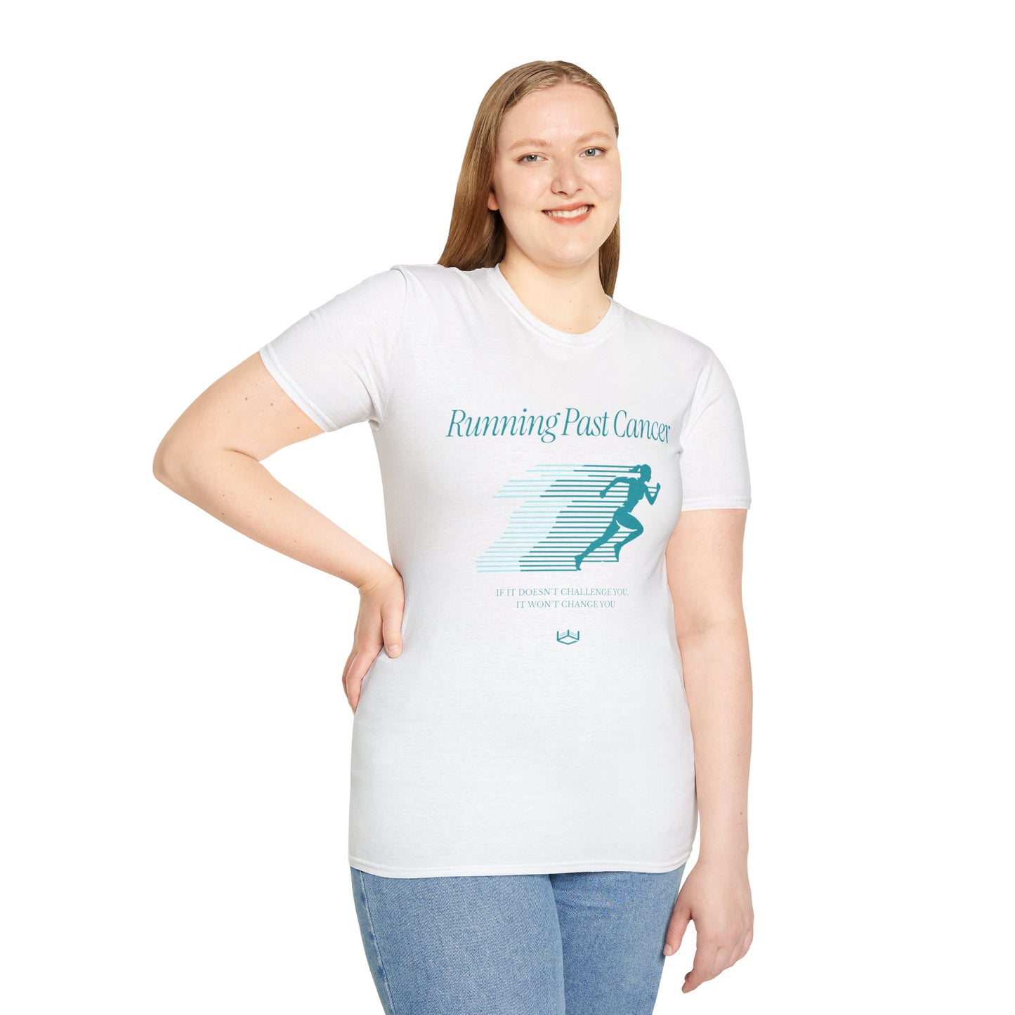 Running Past Cancer Teal Graphic (Female) - Lightweight Everyday Tee