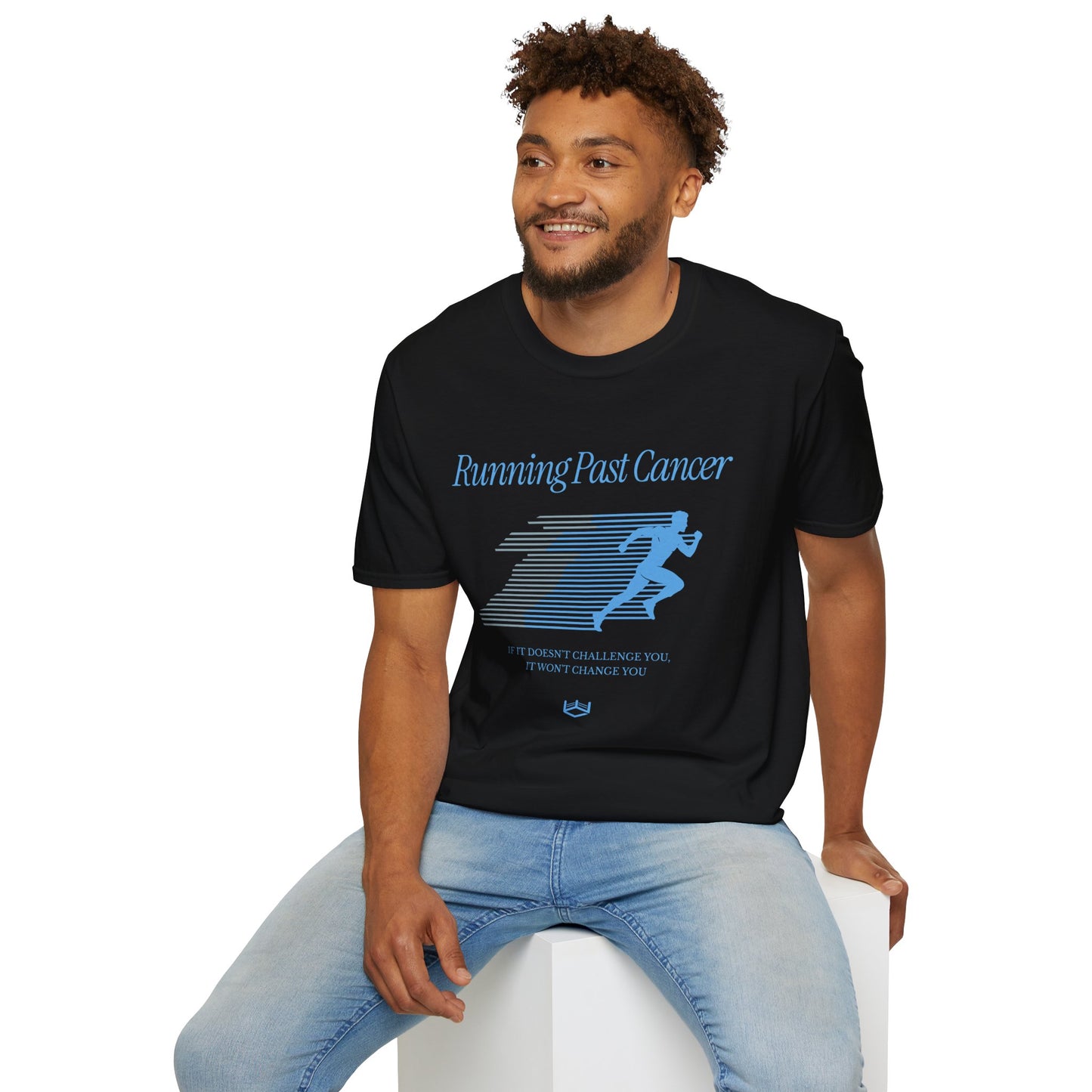 Running Past Cancer (Male) Light Blue Graphic - T-Shirt