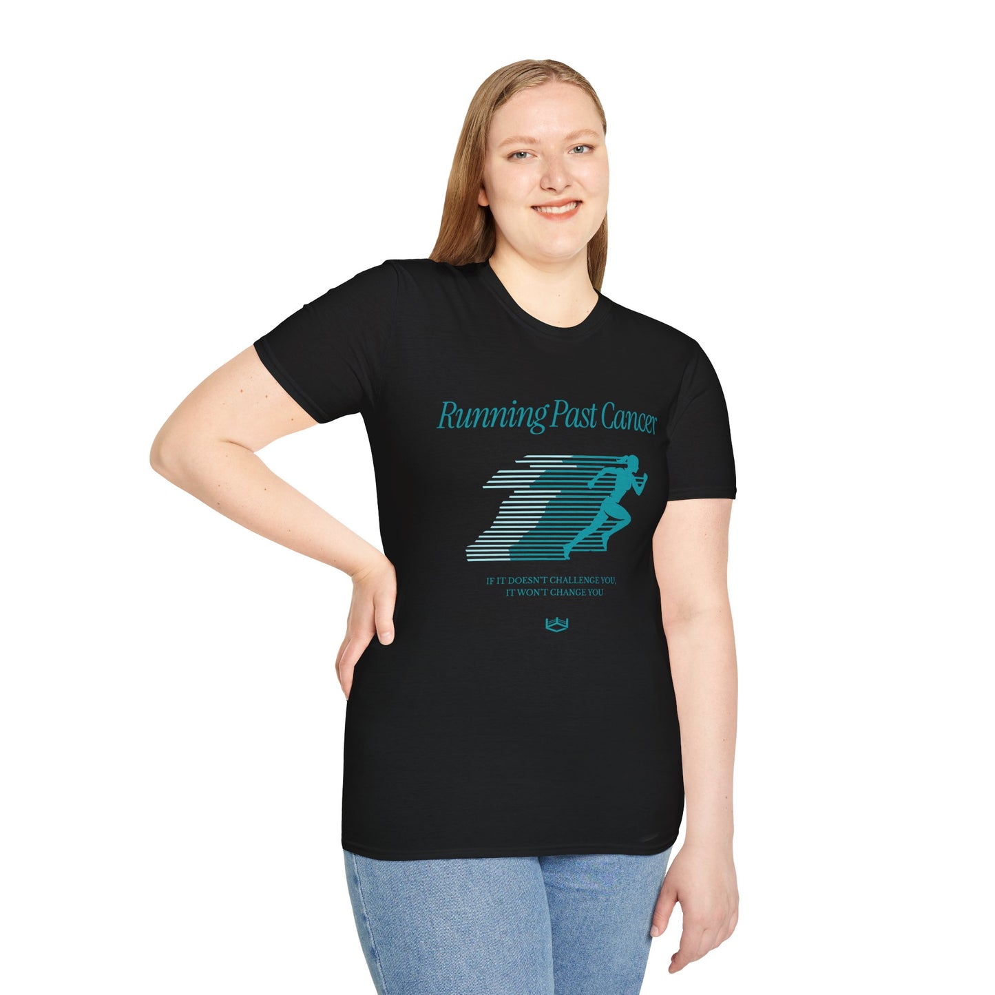 Running Past Cancer Teal Graphic (Female) - Lightweight Everyday Tee