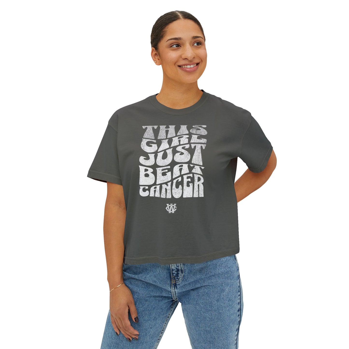 This Girl Beat Cancer (White) - Women's Boxy Tee