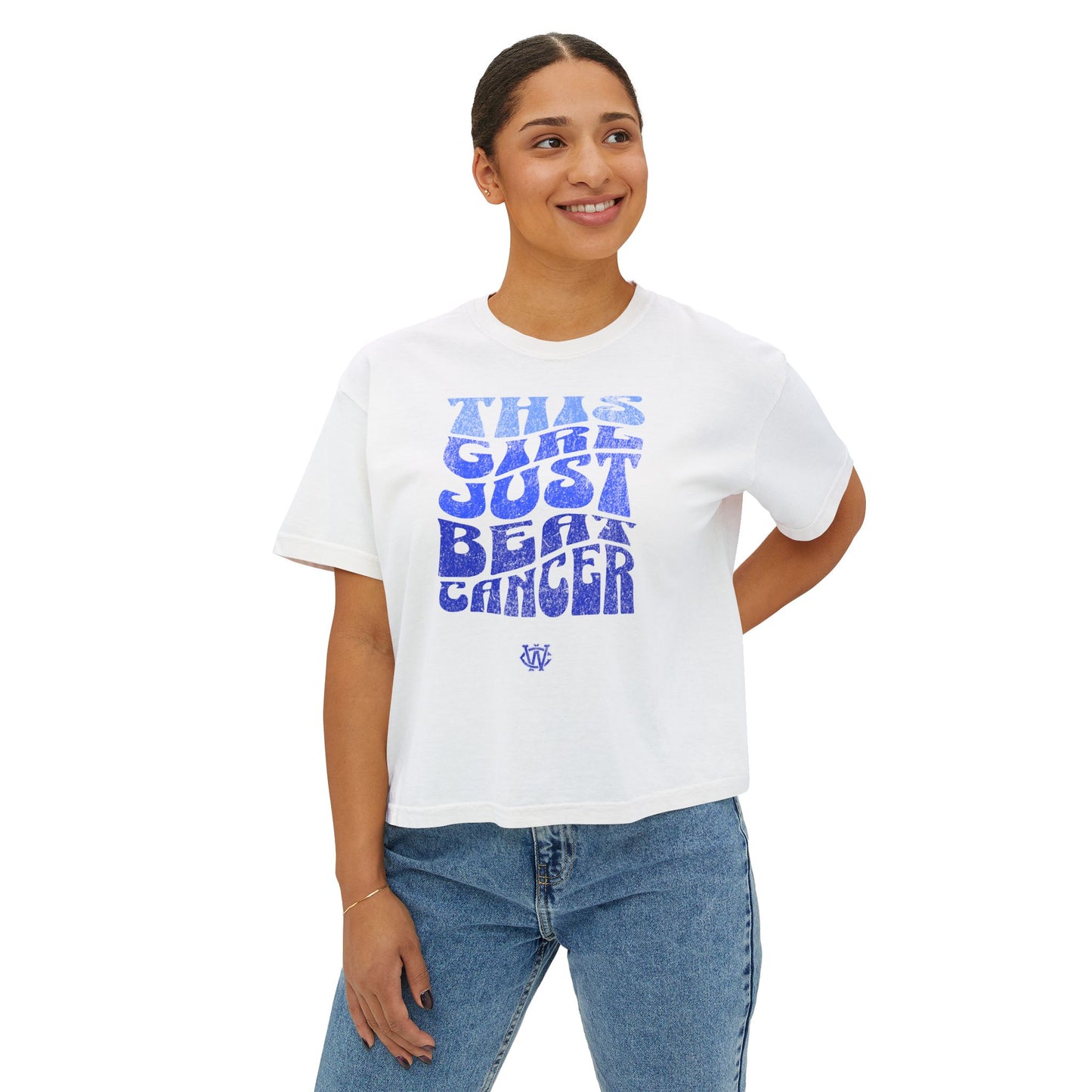 This Girl Beat Cancer (Blue) - Women's Boxy Tee